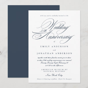 Navy Blau Kalligrafie 25. Hochzeitstag Einladung