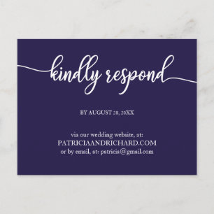 Navy Blau Kalligrafie Hochzeit Online RSVP Postkarte