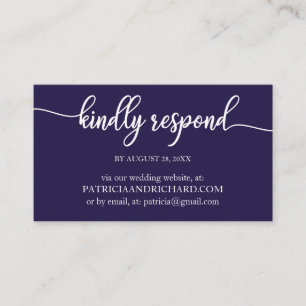 Navy Blau Kalligrafie Hochzeit Online RSVP Visitenkarte
