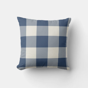 Navy Blau Kariertes Gingham groß Kissen