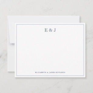 Navy Blau Klassisch Elegantes Vintage-Paar-Monogra Mitteilungskarte