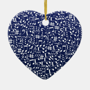 Navy Blau Kobaltblau Weiße tanzende Noten Keramik Ornament
