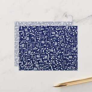 Navy Blau Kobaltblau Weiße tanzende Noten Postkarte