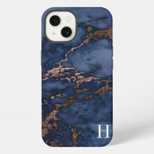 Navy Blau & Kupfer Marmor Monogramm iPhone 13 Hülle