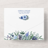 Navy Blau, Light Blue Anemone Blume | All In One Einladung (Rückseite)