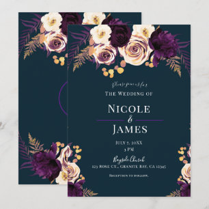 Navy Blau Lila Dunkle Blumen Hochzeit Einladung