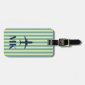 Navy Blau Limegrün Flugzeug Gestreift Monogrammier Gepäckanhänger (Vorderseite horizontal)