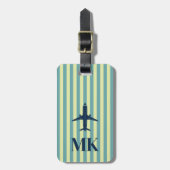 Navy Blau Limegrün Flugzeug Gestreift Monogrammier Gepäckanhänger (Vorderseite vertikal)