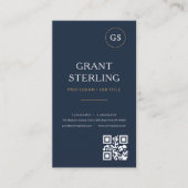 Navy Blau Logo QR Code Modern Professionell Visitenkarte (Vorderseite)