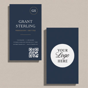 Navy Blau Logo QR Code Modern Professionell Visitenkarte