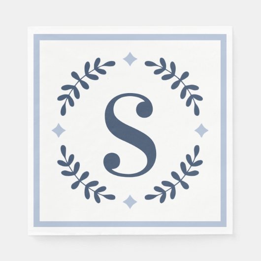 Navy Blau Lorbeerkranz Monogramm Serviette (Vorderseite)