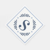 Navy Blau Lorbeerkranz Monogramm Serviette (Ecke)