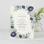 Navy-Blau Majestätische Botanische Hochzeit Einladung (Stehend Vorderseite)
