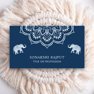 Navy Blau Mandala Elefanten Indisch Visitenkarte