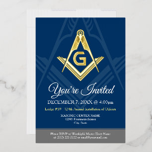 Navy Blau Masonic Freimaurer Echtgold Folieneinladung
