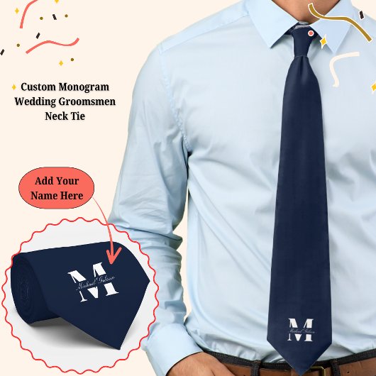 Navy Blau | Maßgeschneiderte Monogramm-Hochzeitsgr Krawatte