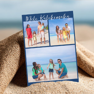 Navy-Blau Mele Kalikimaka Foto-Collage Weihnachten