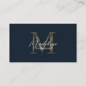 Navy Blau Metallic Gold Monogramm Schrift QR-Code Visitenkarte (Vorderseite)