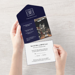 Navy Blau Minimalistisch   Corporate Business  All In One Einladung