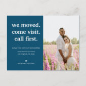 Navy Blau Minimalistisch haben wir bewegtes Foto Ankündigungspostkarte (Vorderseite)