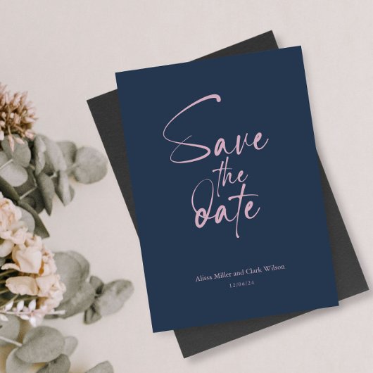 Navy Blau Minimalistische, Save the Date Schrift Einladung