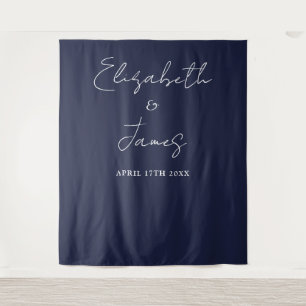 Navy Blau Minimalistischer Hochzeitsfoto Hintergru Wandteppich