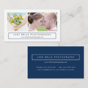 Navy Blau Minimalistisches Zwei-Foto-Layout Modern Visitenkarte