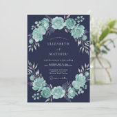 Navy-Blau-Mint-Sophisticated-Winterhochzeit Einladung (Stehend Vorderseite)