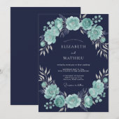 Navy-Blau-Mint-Sophisticated-Winterhochzeit Einladung (Vorne/Hinten)