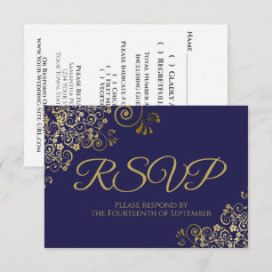 Navy-Blau mit eleganter goldener Stickerei zur Hoc RSVP Karte