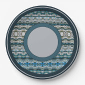 Navy Blau mit Grau gemustert Pappteller (Vorderseite)