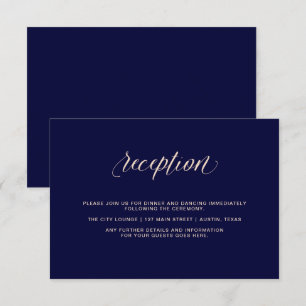 Navy Blau mit rosafarbenen Typografie Empfang Einladung