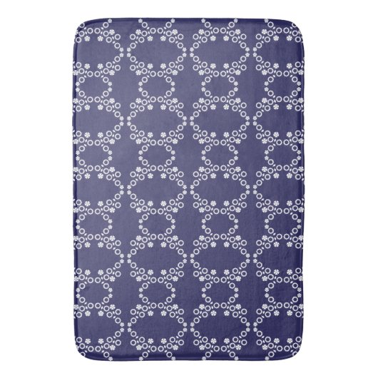 Navy Blau mit weißem geometrischem Muster Bath Mat Badematte (Vorderseite Vertikal)