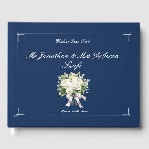 Navy Blau mit White Rose Hochzeitsgast-Buch