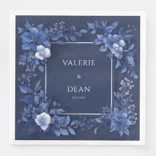 Navy-Blau monochromes Floral Weiß Hochzeit Serviette
