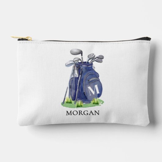 Navy Blau Monogramm Name Golf Zubehörtasche (Vorderseite)