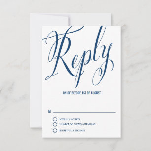 Navy Blau Mr. & Mrs. Elegante Schrift Hochzeit RSV RSVP Karte