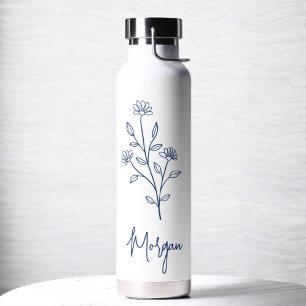 Navy Blau Name Floral Junggesellinnenabschied Brau Trinkflasche