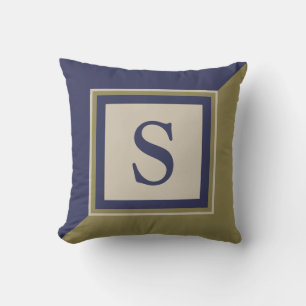 Navy Blau Olivgrün Beige Große Monogramm Kissen