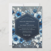 Navy-Blau opulente Hochzeitsflor Einladung (Vorderseite)