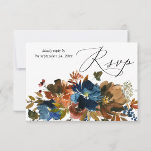 Navy Blau, Orange Braun Floral mit Essens-RSVP-Kar RSVP Karte
