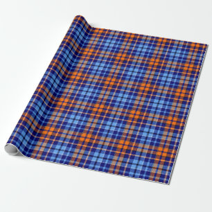 Navy Blau Orange Cyan Karo Tartan Design Geschenkpapier