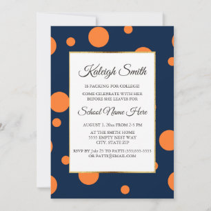 Navy Blau Orange Punkte College Koffer Party Einladung