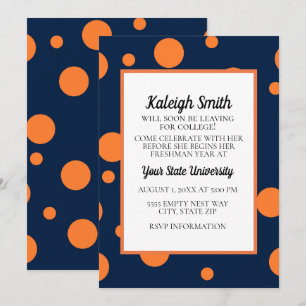 Navy Blau Orange Punkte College Koffer Party Einladung