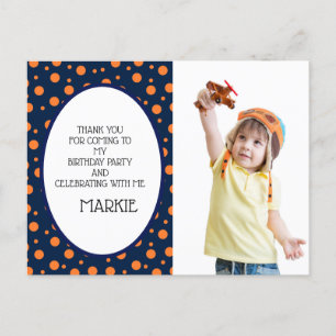 Navy Blau Orange Punkte Geburtstags Dankeschön Postkarte