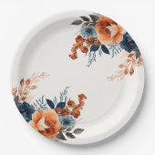 Navy Blau Orange Wasserfarben-Blumen Pappteller (Vorderseite)