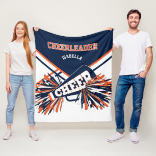 Navy Blau, Orange & Weiß 📣 Cheerleader Fleecedecke