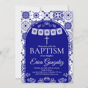 Navy Blau Papel Picado Tauf Einladung