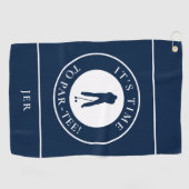 Navy Blau Par Tee Golfer Monogramm Golfhandtuch (Horizontal)