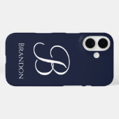 Navy Blau personalisierter Name und Monogramm Case-Mate iPhone Hülle (Rückseite (Horizontal))